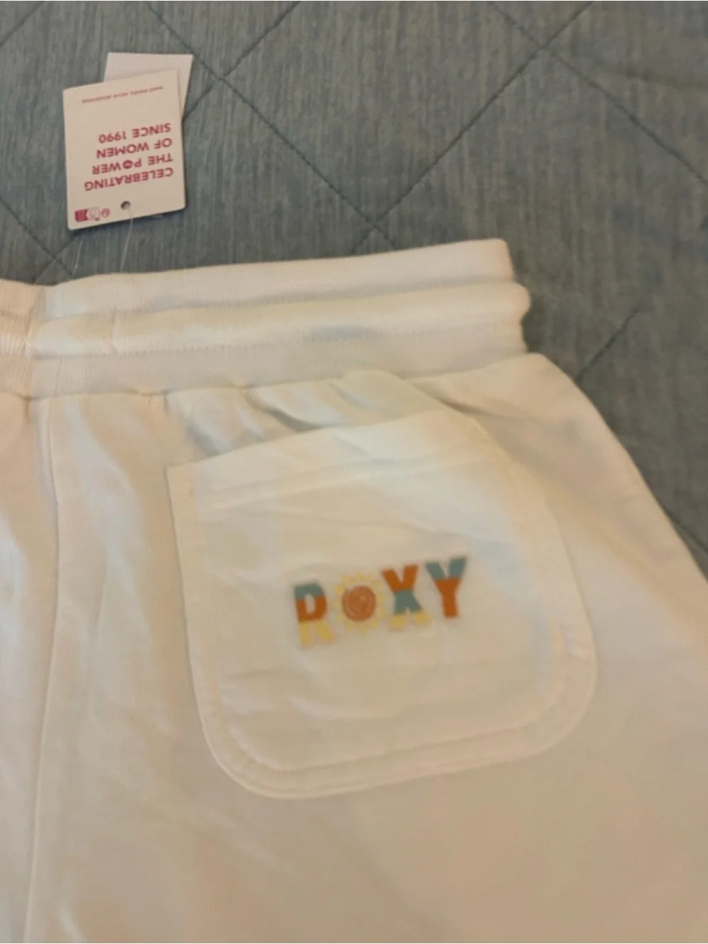 Roxy White Athletic Shorts with Multicolor Logo